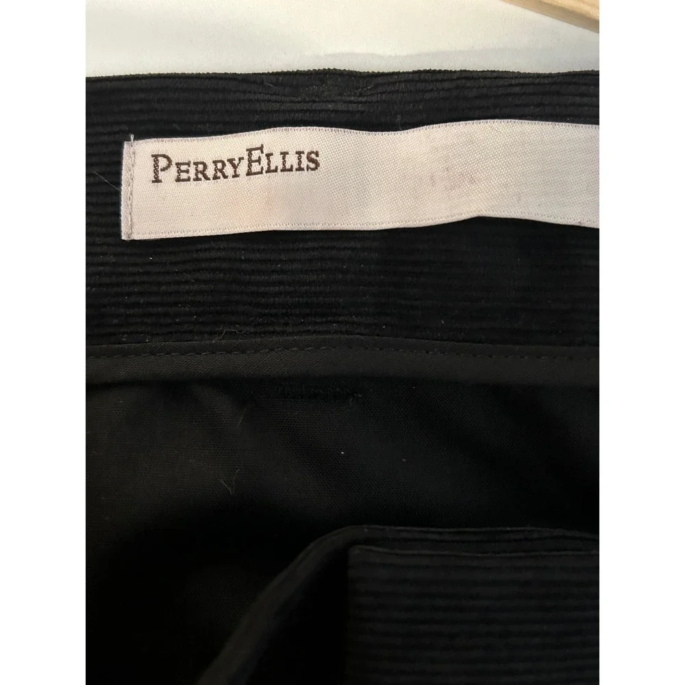 Perry Ellis Mens Black Corduroy Principles Pants 38x32 NWT 46FB7020PS